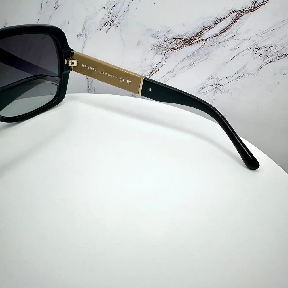 New Burberry Sunglasses Black Square Frames Checkered Arms Gradient BURBERRY